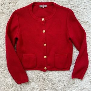 J.crew Emilie 100% Cotton Patch-Pocket Sweater Lady Jacket in Red Gold Buttons